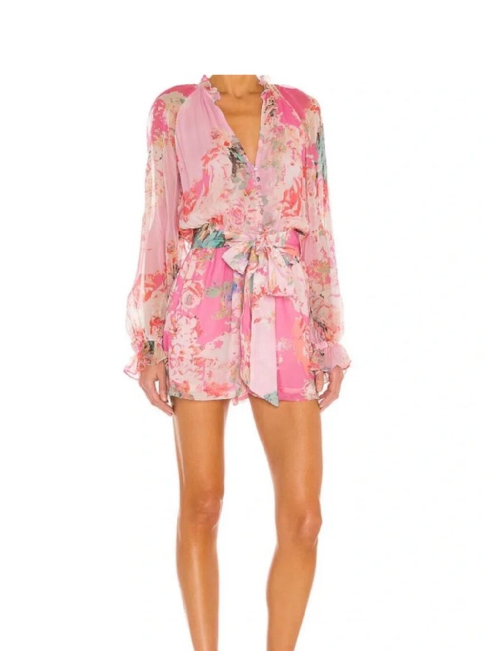 HEMANT & NANDITA X REVOLVE - Sage Pink Floral Long-Sleeve Romper